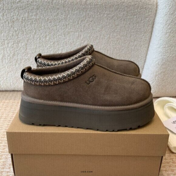 UGG Tazz Platform Shearling Lined Slipper Hickory - Picture 1 of 9